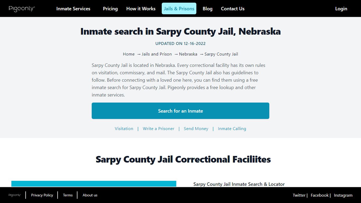 Inmate Search Sarpy County Jail, Nebraska | Pigeonly